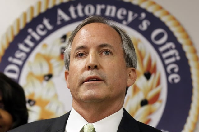 FILE - Texas Attorney General Ken Paxton speaks at a news conference in Dallas, June 22, 2017. (AP Photo/Tony Gutierrez, File)