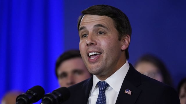 FILE - Rep. Chris Pappas, D-N.H., addresses supporters at an election night gathering, Tuesday, Nov. 8, 2022, in Manchester, N.H. Pappas faced Republican Karoline Leavitt in his re-election race. (AP Photo/Charles Krupa, File)