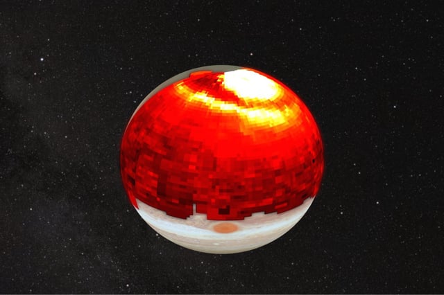 An image of Jupiter's hot region. Image: O'Donoghue et al., Geophysical Research Letters 2025