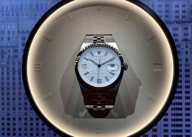 A new Rolex Oyster Perpetual Land Dweller model is seen during the Watches and Wonders fair, a day after U.S. President Donald Trump imposed a 31% tariff on imports from Switzerland, in Geneva, Switzerland, April 3, 2025.  REUTERS/Cecile Mantovani
