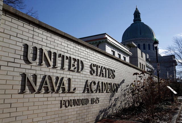 An entrance to the US Naval Academy campus in Annapolis, Maryland.