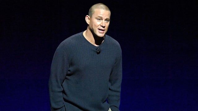 Channing Tatum speaks about his film ‘Roofman’ during the Paramount Pictures presentation at CinemaCon inside the Colosseum at Caesars Palace in Las Vegas.