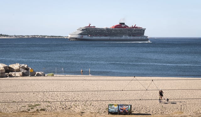 Resilient Lady, a cruise ship operated by Virgin Voyages, on Aug. 17, 2024, in Lisbon, Portugal.