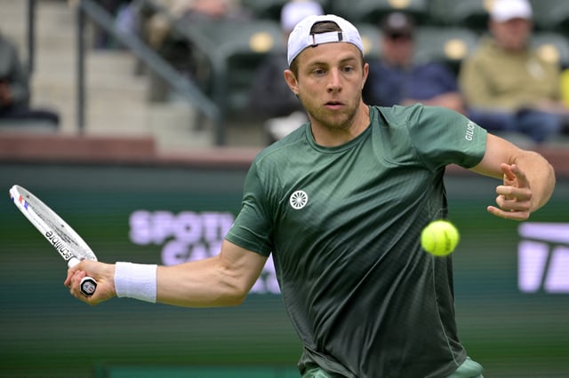Mar 13, 2025; Indian Wells, CA, USA; Tallon Griekspoor hits a shot against Holger Rune (not pictured) during his quarterfinal match at the BNP Paribas Open at the Indian Well Tennis Garden. Mandatory Credit: Jayne Kamin-Oncea-Imagn Images/File Photo