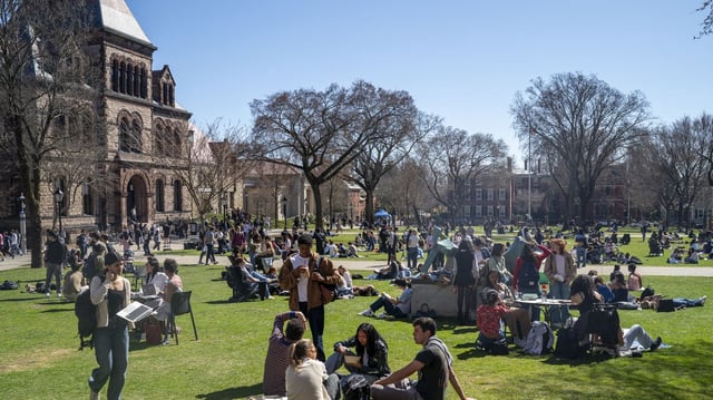 Students at Brown University's main campus on March 19 in Providence, Rhode Island. Photo: Robert Nickelsberg/Getty Images