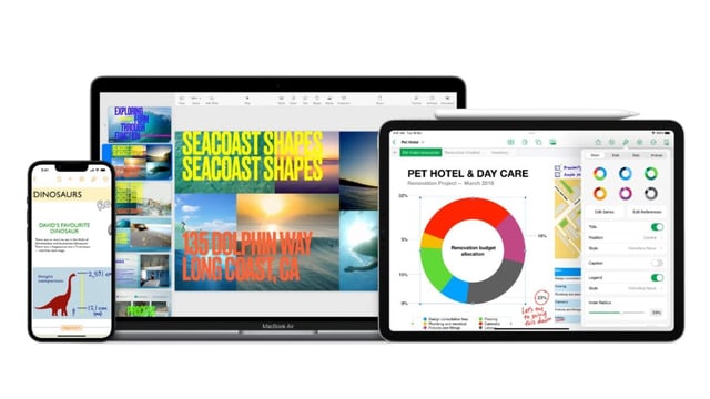 iWork apps are available as free downloads on the App Store for the iPhone, iPad, and Mac