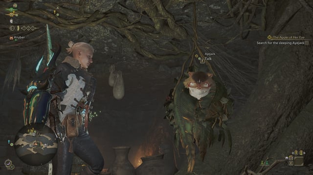Ayejack is hanging in a bundle in the central room of the Wudwud Hideout