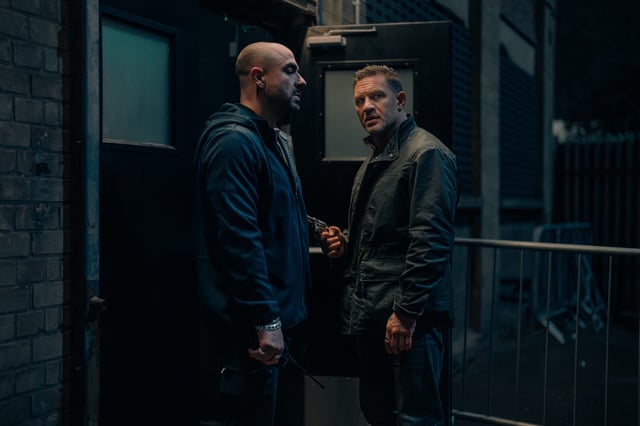 Tom Hardy as Harry Da Souza in MOBLAND, episode 2, season 1, Streaming on Paramount+ 2025.