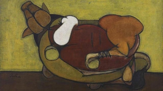 Trussed Bull joins Amrita Sher-Gil’s The Story Teller (1937) as the second highest value work by an Indian artist sold at auction (saffronartindia)