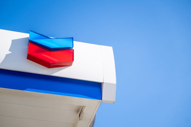 A Chevron gas station is seen on August 02, 2024, in Cedar Park, Texas.