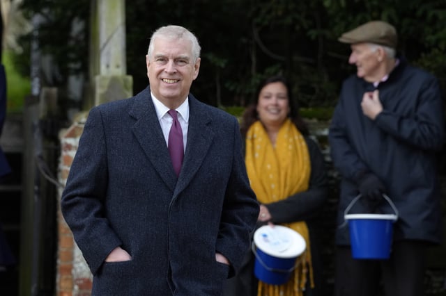 FILE - Prince Andrew leaves after attending the Christmas day service at St Mary Magdalene Church in Sandringham in Norfolk, England, Dec. 25, 2022. (AP Photo/Kirsty Wigglesworth, File)