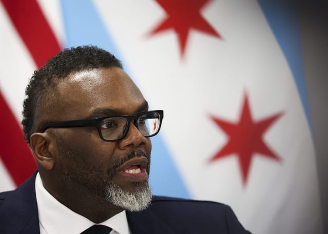 Mayor Brandon Johnson answers questions during a press conference at City Hall on April 1, 2025. (Eileen T. Meslar/Chicago Tribune)