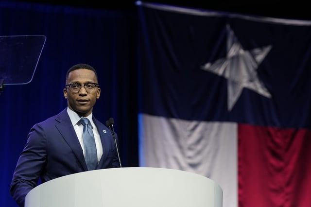 Harris County attorney Christian Menefee speaks at the 2022 Texas Democratic Convention general session event in 2022 in Dallas.