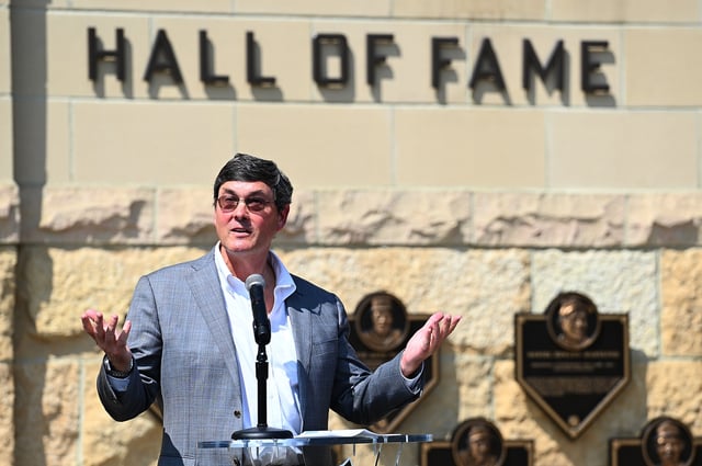 Pittsburgh Pirates owner Bob Nutting speaks during the 2024 Pirates Hall of Fame Induction Ceremony before the game between the Pittsburgh Pirates and the Cincinnati Reds at PNC Park on August 24, 2024 in Pittsburgh.