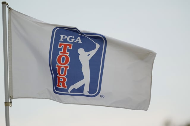 A PGA Tour flag near the putting green during the final round of the Simmons Bank Open for the Snedeker Foundation at The Grove on September 17, 2023 in College Grove, Tennessee.
