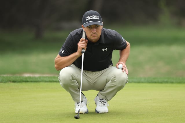 SAN ANTONIO, TEXAS - APRIL 04: Jordan Spieth of the United States lines up a putt on the 14th green during the second round of the Valero Texas Open 2025 at TPC San Antonio on April 04, 2025 in San Antonio, Texas.