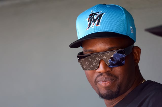 JUPITER, FLORIDA - MARCH 20: Jesús Sánchez #7 of the Miami Marlins looks on against the Houston Astros in the second inning during a spring training game at Roger Dean Stadium on March 20, 2025 in Jupiter, Florida.
