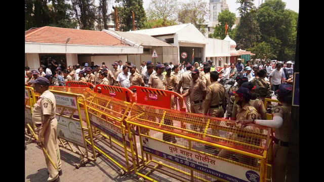 Several political parties, ruling parties and in opposition, held protests at the DMH. Police personnel were at the hospital to prevent law-and-order issues on the hospital premises. (MAHENDRA KOLHE/HT PHOTO)