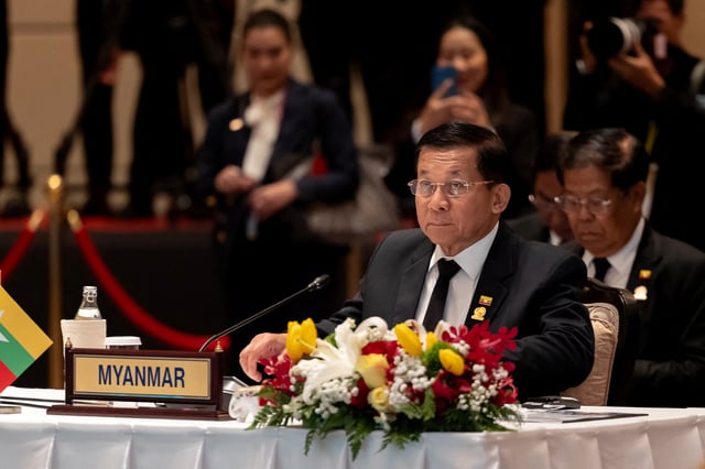 Myanmar's junta leader Min Aung Hlaing attends the 6th BIMSTEC Summit, in Bangkok, Thailand, April 4, 2025. Thailand Ministry of Foreign Affairs/Handout via REUTERS