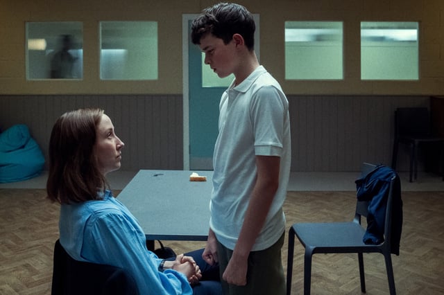 From left, Erin Doherty as Briony Ariston, Owen Cooper as Jamie Miller in Adolescence.