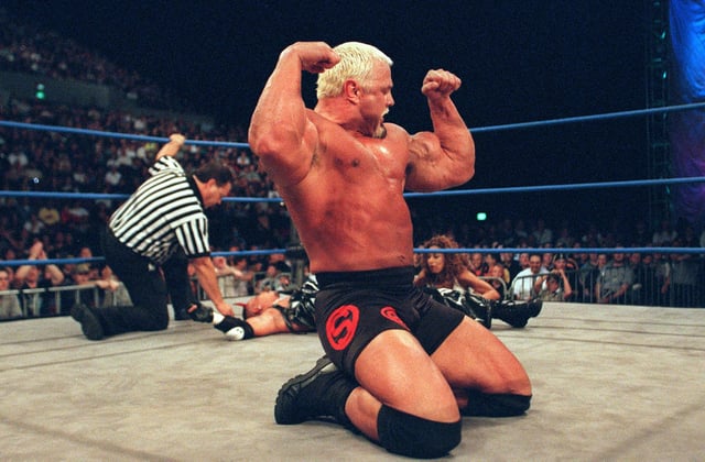 09 Oct 2000: Scott Steiner celebrates defeating Ray Mysterio Jr after their bout at the World Chamionship Wrestling &#39;&#39;Thunder Down Under&#39;&#39; night at the Sydney Entertainment Centre, Sydney, Australia.