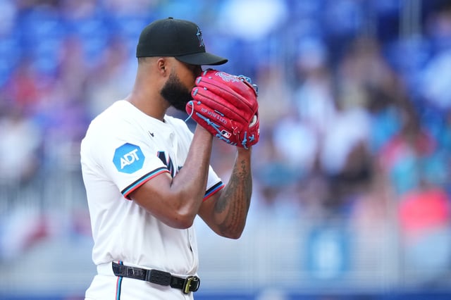 MIAMI, FLORIDA - MARCH 27: Sandy Alcantara #22 of the Miami Marlins throws a pitch during the first inning against the Pittsburgh Pirates on Opening Day at loanDepot park on March 27, 2025 in Miami, Florida.