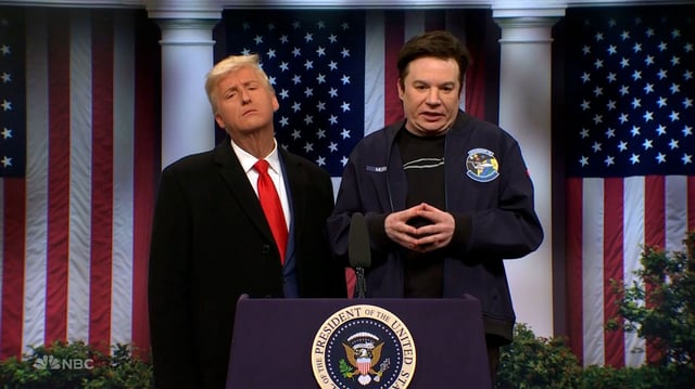 (From left) James Austin Johnson and Mike Myers on 'SNL.'