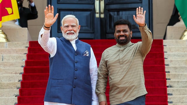 Prime Minister Narendra Modi and Sri Lankan President Anura Kumara Dissanayake at the Presidential Secretariat, in Colombo on Saturday.