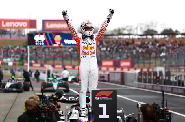 Formula One F1 - Japanese Grand Prix - Suzuka Circuit, Suzuka, Japan - April 6, 2025 Red Bull's Max Verstappen celebrates winning the Japanese Grand Prix REUTERS/Issei Kato