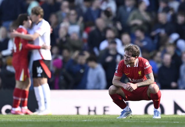 Soccer Football - Premier League - Fulham v Liverpool - Craven Cottage, London, Britain - April 6, 2025 Liverpool's Alexis Mac Allister looks dejected after the match REUTERS/Tony O Brien EDITORIAL USE ONLY. NO USE WITH UNAUTHORIZED AUDIO, VIDEO, DATA, FIXTURE LISTS, CLUB/LEAGUE LOGOS OR 'LIVE' SERVICES. ONLINE IN-MATCH USE LIMITED TO 120 IMAGES, NO VIDEO EMULATION. NO USE IN BETTING, GAMES OR SINGLE CLUB/LEAGUE/PLAYER PUBLICATIONS. PLEASE CONTACT YOUR ACCOUNT REPRESENTATIVE FOR FURTHER DETAILS..