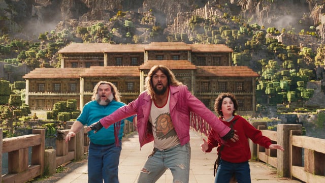 Jack Black, Jason Momoa and Sebastian Hansen star in "A Minecraft Movie."