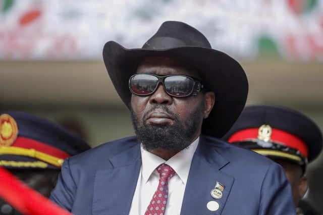FILE - South Sudan's President Salva Kiir attends the swearing-in ceremony for Kenya's new president William Ruto, at Kasarani stadium in Nairobi, Kenya on Sept. 13, 2022. (AP Photo/Brian Inganga, File)