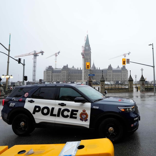 Police attend an incident at East Block on Parliament Hill in Ottawa, on Saturday, April 5, 2025. THE CANADIAN PRESS/Justin Tang