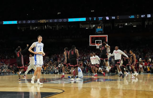 Apr 5, 2025; San Antonio, TX, USA; Duke Blue Devils forward Cooper Flagg (2) reacts after their loss to the Houston Cougars in the semifinals of the men's Final Four of the 2025 NCAA Tournament at the Alamodome. Mandatory Credit: Bob Donnan-Imagn Images