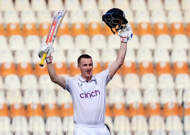 Cricket - First Test - England v Pakistan - Multan Cricket Stadium, Multan, Pakistan - October 10, 2024 England's Harry Brook celebrates his triple century REUTERS/Akhtar Soomro     TPX IMAGES OF THE DAY