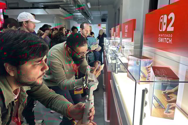 New Nintendo Switch 2 video gaming consoles are on display at a media preview event in New York on Wednesday, April 2.