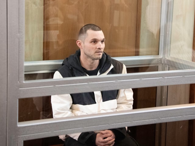 US Army soldier Gordon Black, who was detained on suspicion of theft, appears in court in the far eastern city of Vladivostok on June 6, 2024. (Photo by Pavel KOROLYOV / AFP) (Photo by PAVEL KOROLYOV/AFP via Getty Images)