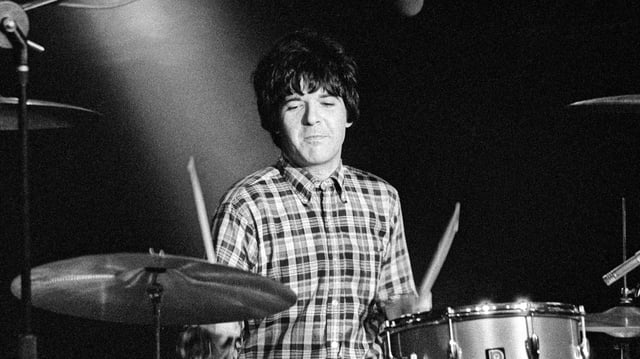 Clem Burke of Blondie playing the drums in London