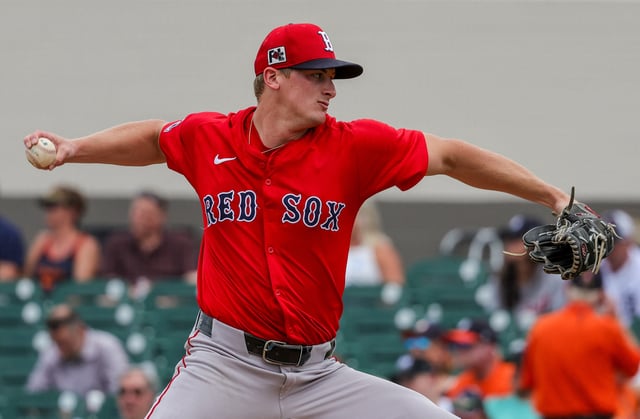 Feb 27, 2025; Lakeland, Florida, USA; Boston Red Sox pitcher Quinn Priester (68) pitches during the second inning against the Detroit Tigers at Publix Field at Joker Marchant Stadium. Mandatory Credit: Mike Watters-Imagn Images/ File Photo