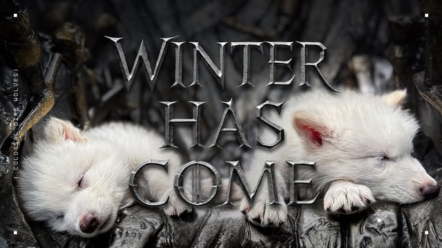 Colossal dire wolves on the Iron Throne