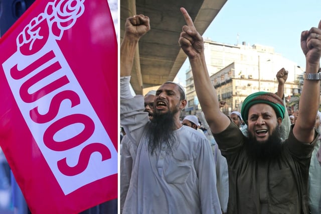 Das Foto zeigt eine Fahne der Jusos und Islamisten