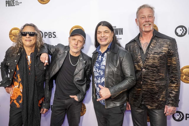 Metallica’s (l-r) Kirk Hammett, Lars Ulrich, Robert Trujillo and James Hetfield arrive on the red carpet at DAR Constitution Hall on March 20, 2024, in Washington. The Bay Area rock band is partnering with the American Red Cross to encourage blood donations across the U.S. during its M72 World Tour. 