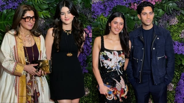 (L-R) Dimple Kapadia, granddaughter Naomika Saran, Simar Bhatia and Agastya Nanda attended an event in Mumbai.