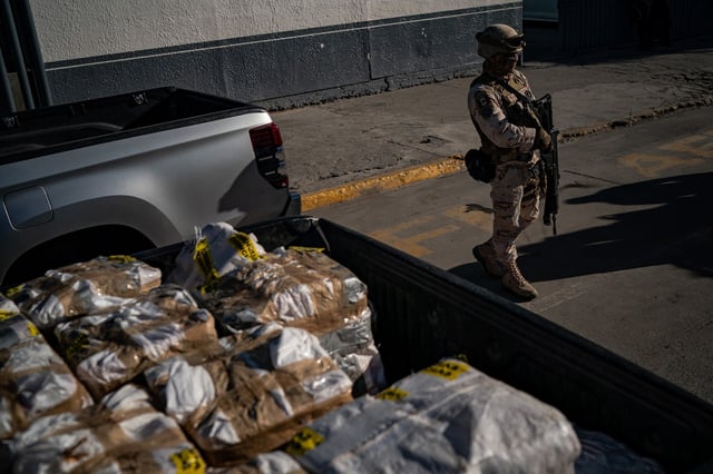 Hundreds of pounds of fentanyl and meth seized near Ensenada in October arrive for officials from Mexicos attorney generals office to be unloaded at their headquarter in Tijuana, Mexico, Tuesday, October 18, 2022.