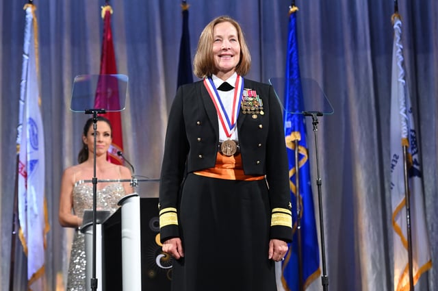 Then-Rear Admiral Shoshana Chatfield is honored at the 35th Anniversary Ellis Island Medals of Honor at Ellis Island on May 14, 2022 in New York City.
