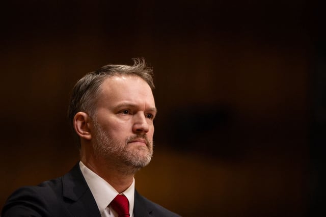 US President Trump's nominee for US Trade Representative Jamieson Greer testifies during his confirmation hearing before the Senate Finance Committee on Capitol Hill in Washington, DC, on February 6, 2025.
