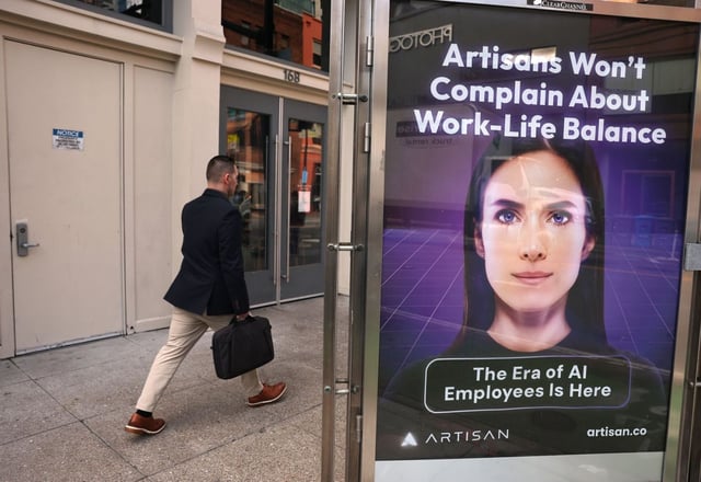 An advertisement for the AI company Artisan is posted on 2nd Street in San Francisco. (Getty Images file/Justin Sullivan)