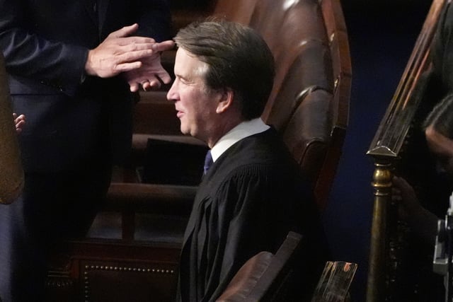 FILE - Supreme Court Justice Brett Kavanaugh arrives before President Donald Trump addresses a joint session of Congress at the Capitol in Washington, March 4, 2025. (AP Photo/Alex Brandon, File)