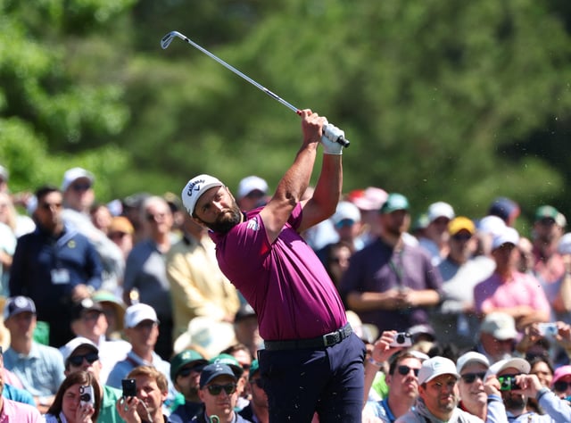 Golf - The Masters - Augusta National Golf Club, Augusta, Georgia, U.S. - April 8, 2025 Spain's Jon Rahm hits his tee shot on the 12th hole during a practice round REUTERS/Mike Segar
