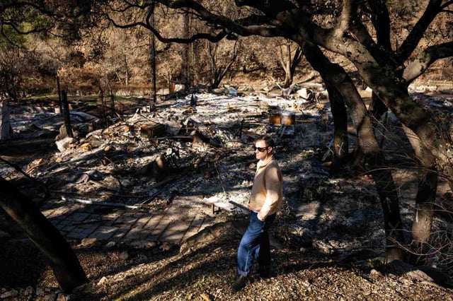 Altadena Heritage Chair Hans Allhoff visits what was his mid-century home in Rubio Canyon in Altadena on Friday, Feb. 21, 2025. Allhoff and Altadena Heritage are advocating for more thought to go into community planning around the rebuild of their town centers destroyed in the Eaton fire. (Photo by Sarah Reingewirtz, Los Angeles Daily News/SCNG)
